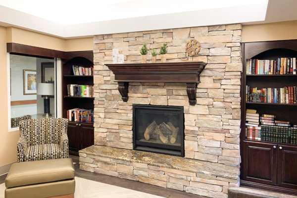 western peaks library fire place